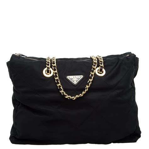 prada nylon black tote|Prada nylon tote with chain.